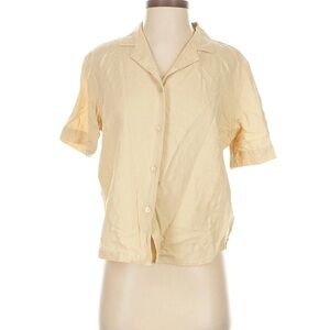 Uniqlo Pale Yellow Linen Blend Button Down Shirt